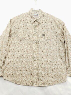 Cowboy Hardware Shirt Mens XL Beige White Floral Long Sleeve Western Pearl Snap